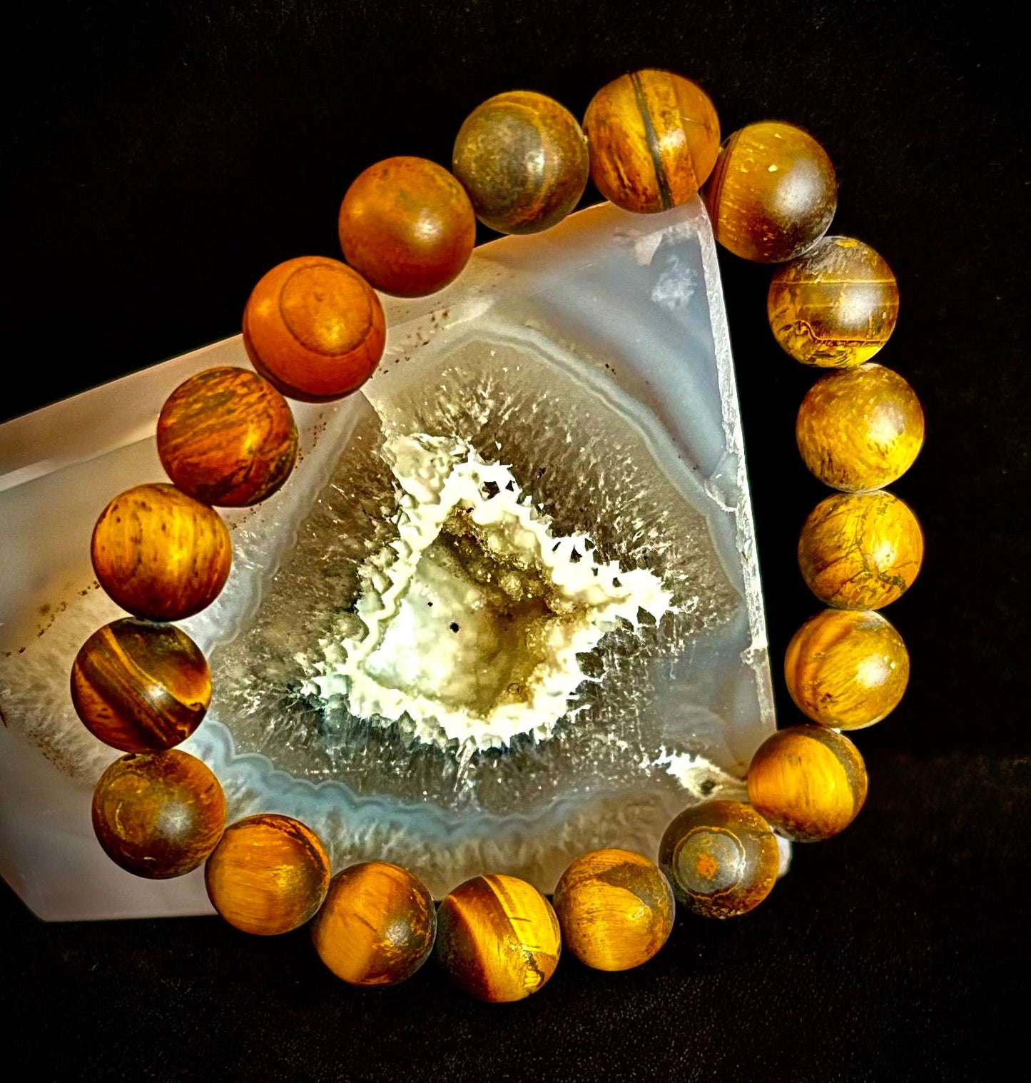 Pulsera Ojo de Tigre Mate — Pulsera elástica de Ojo de Tigre Genuino de 10 mm para Fuerza y Protección