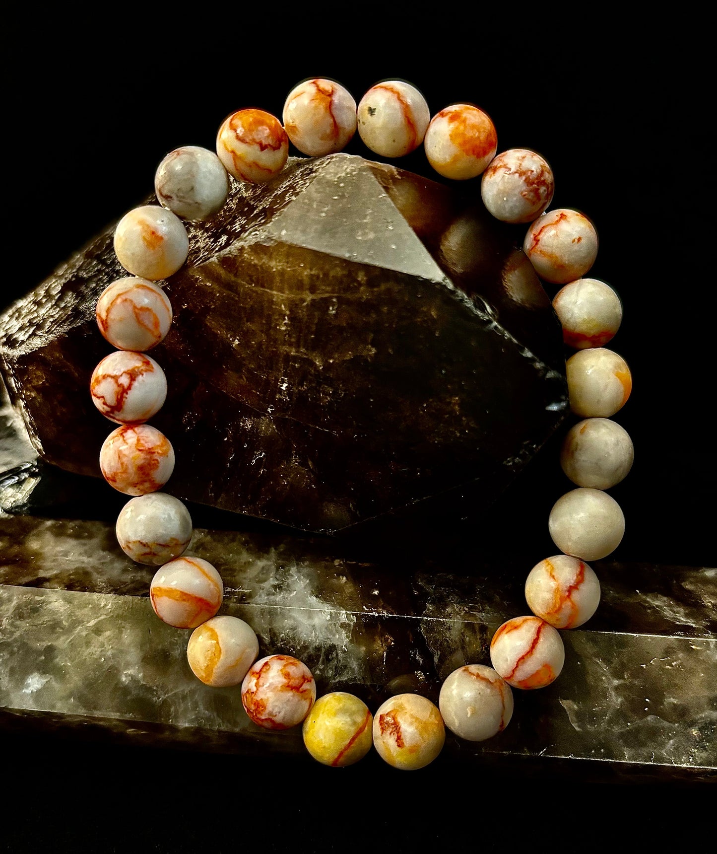 Pulsera de jaspe veteado rojo — Pulsera elástica de jaspe natural curativo para fuerza y enraizamiento