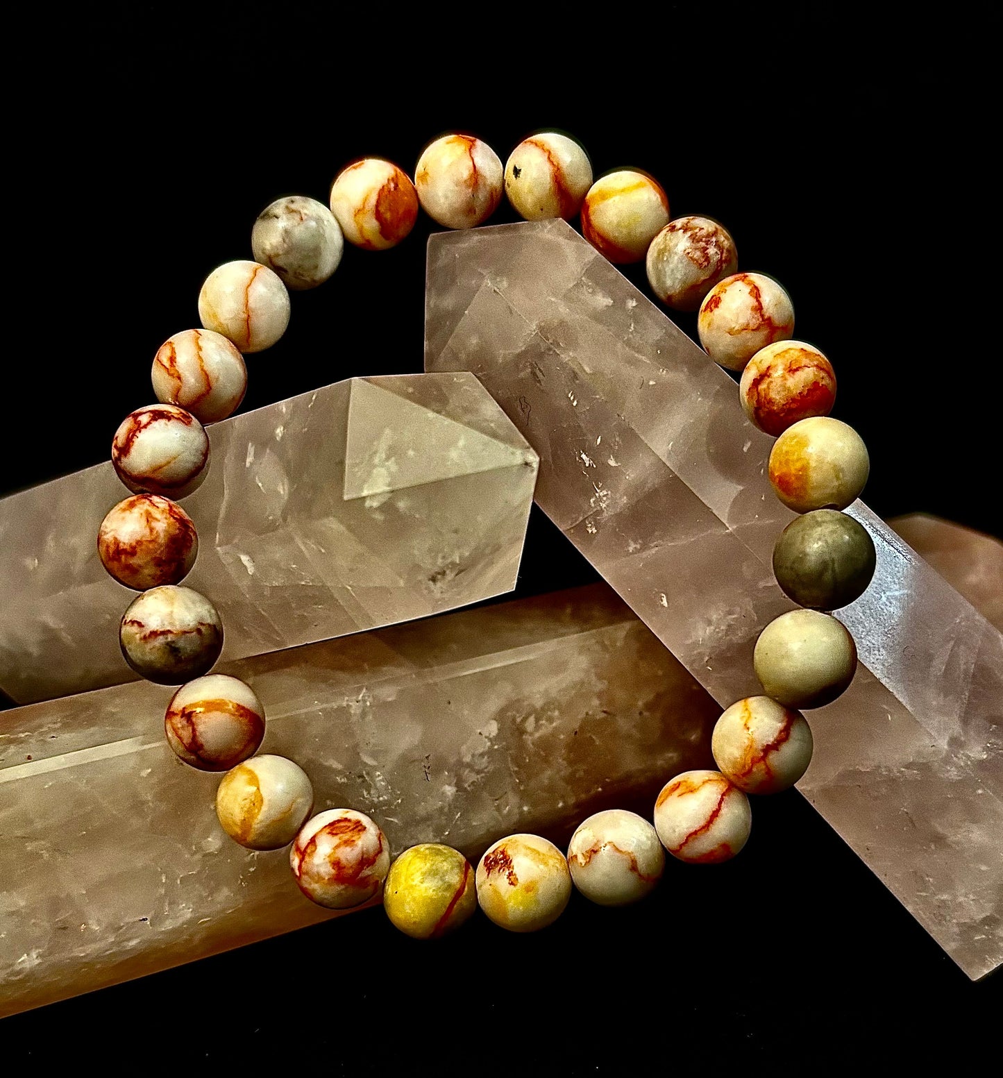 Pulsera de jaspe veteado rojo — Pulsera elástica de jaspe natural curativo para fuerza y enraizamiento