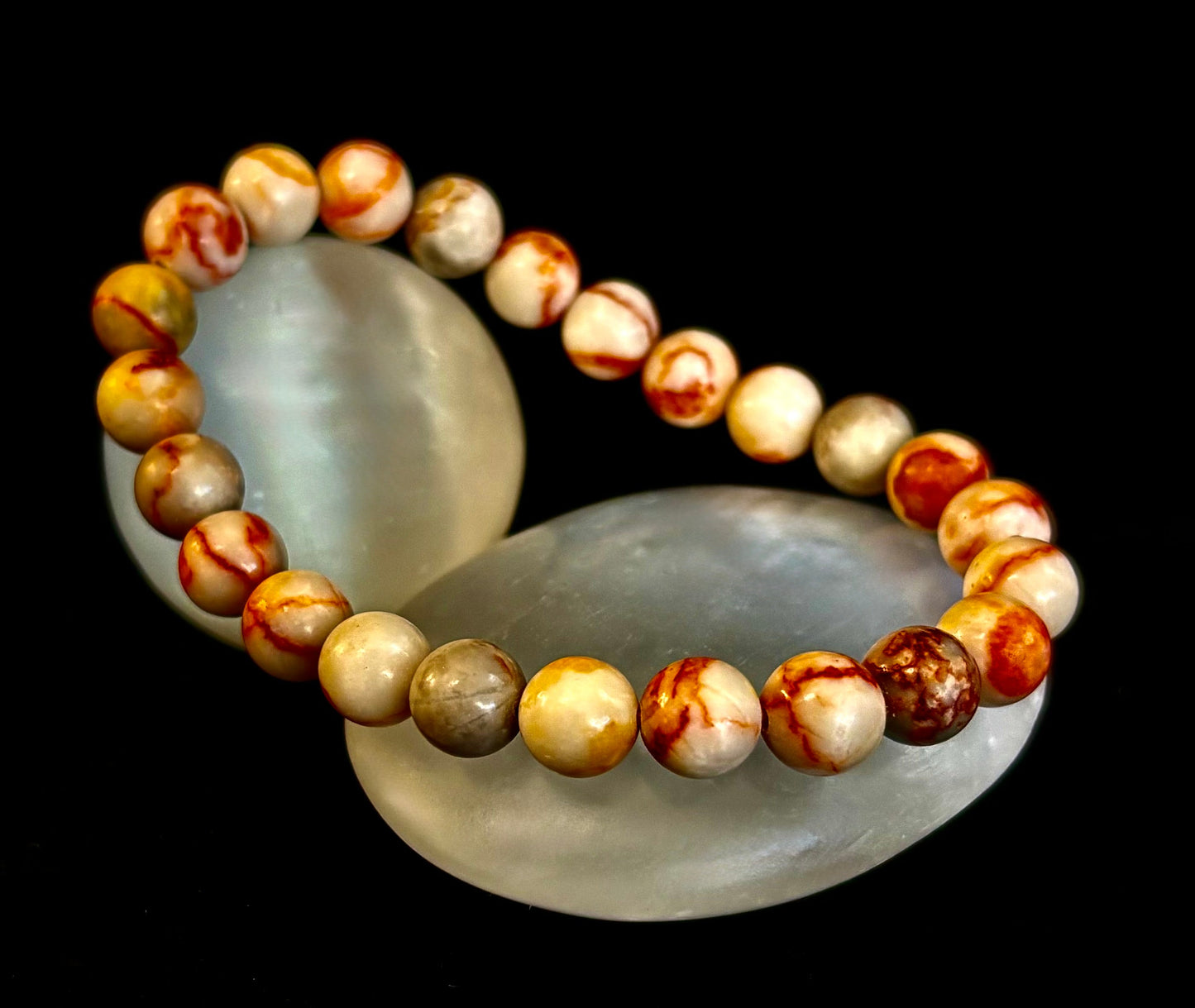 Pulsera de jaspe veteado rojo — Pulsera elástica de jaspe natural curativo para fuerza y enraizamiento