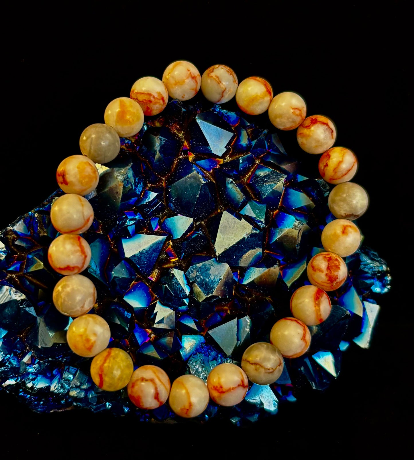 Pulsera de jaspe veteado rojo — Pulsera elástica de jaspe natural curativo para fuerza y enraizamiento