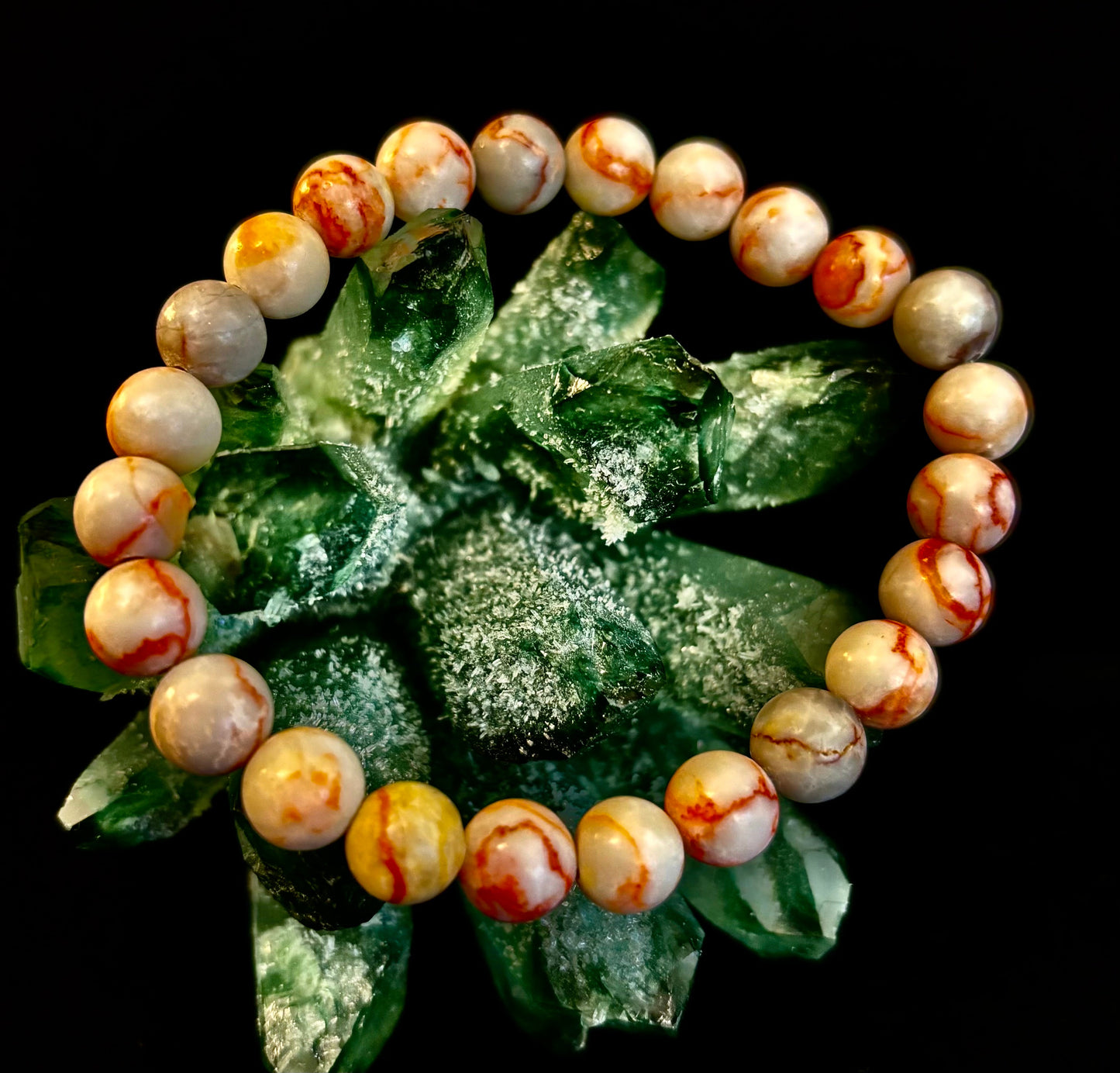 Pulsera de jaspe veteado rojo — Pulsera elástica de jaspe natural curativo para fuerza y enraizamiento