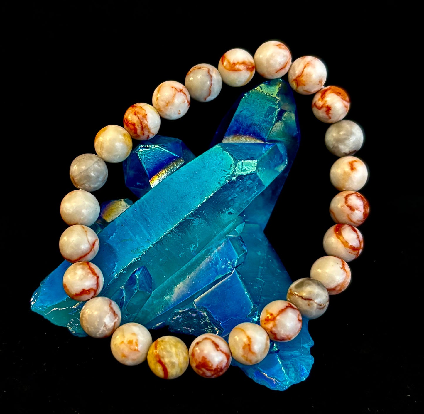 Pulsera de jaspe veteado rojo — Pulsera elástica de jaspe natural curativo para fuerza y enraizamiento