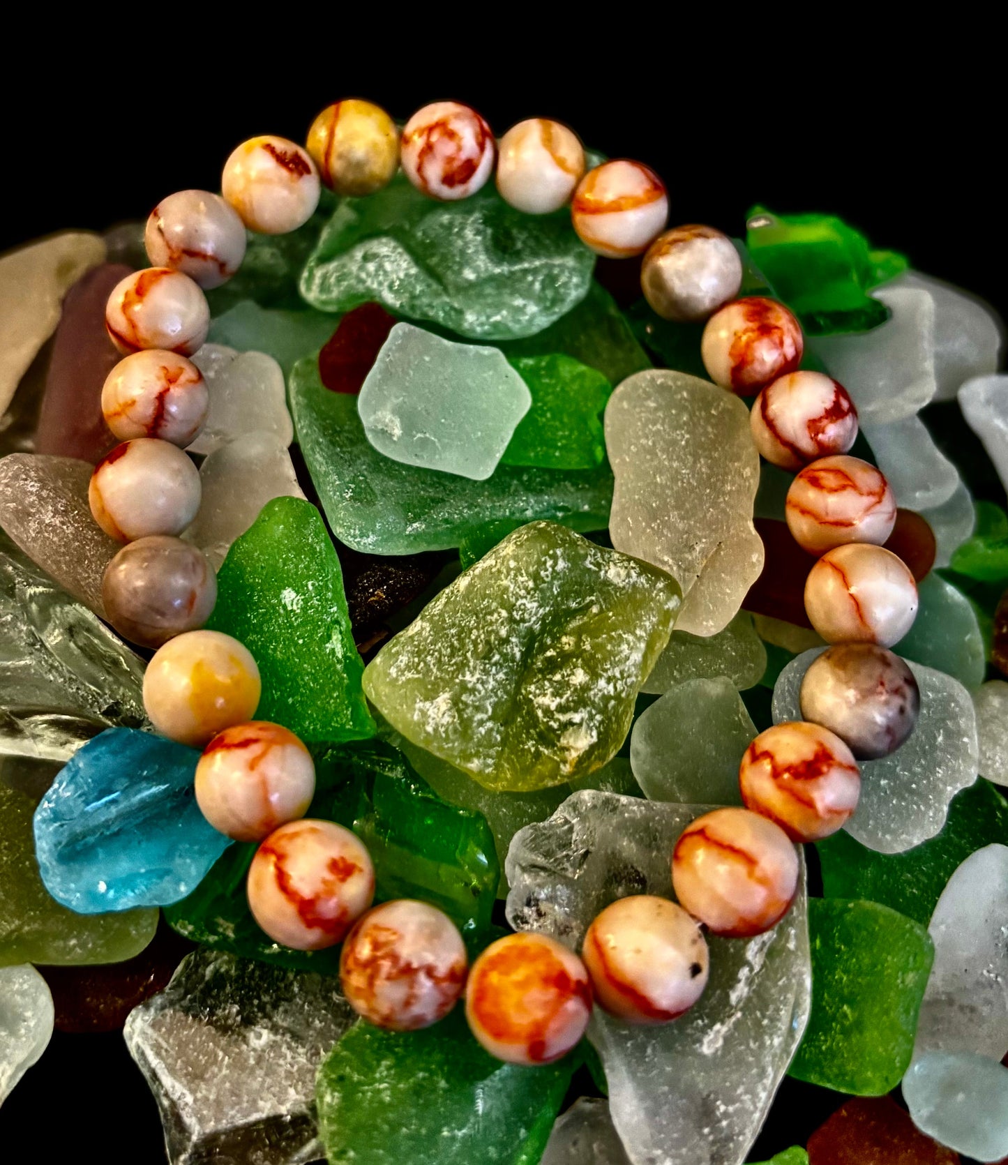Pulsera de jaspe veteado rojo — Pulsera elástica de jaspe natural curativo para fuerza y enraizamiento