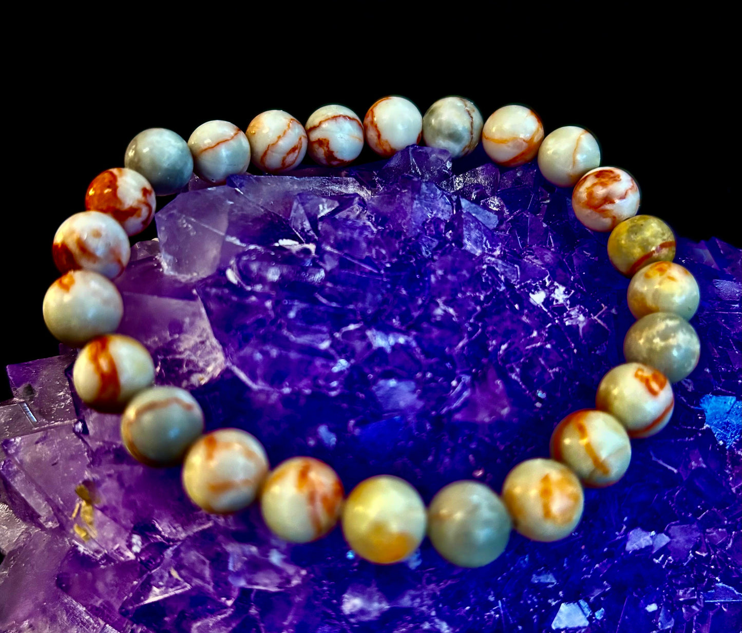 Pulsera de jaspe veteado rojo — Pulsera elástica de jaspe natural curativo para fuerza y enraizamiento