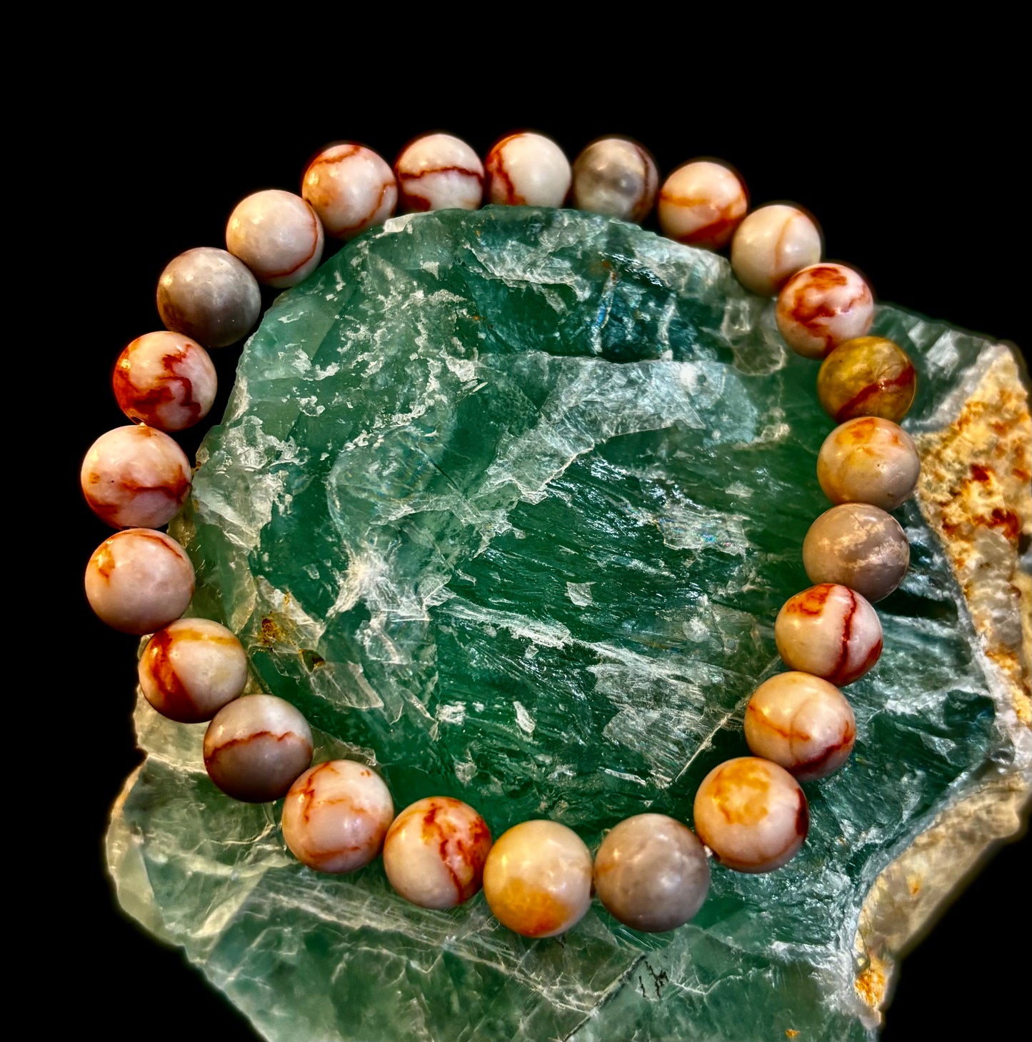 Pulsera de jaspe veteado rojo — Pulsera elástica de jaspe natural curativo para fuerza y enraizamiento