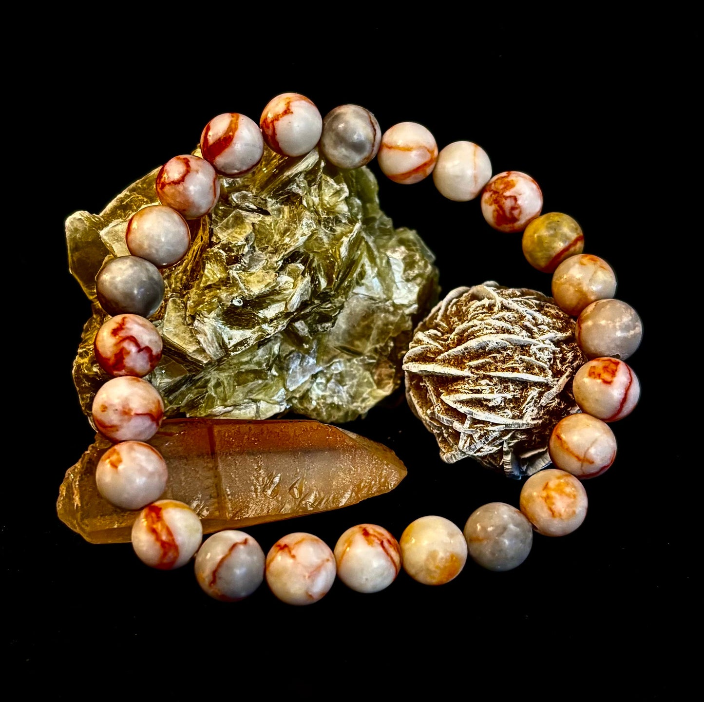 Pulsera de jaspe veteado rojo — Pulsera elástica de jaspe natural curativo para fuerza y enraizamiento