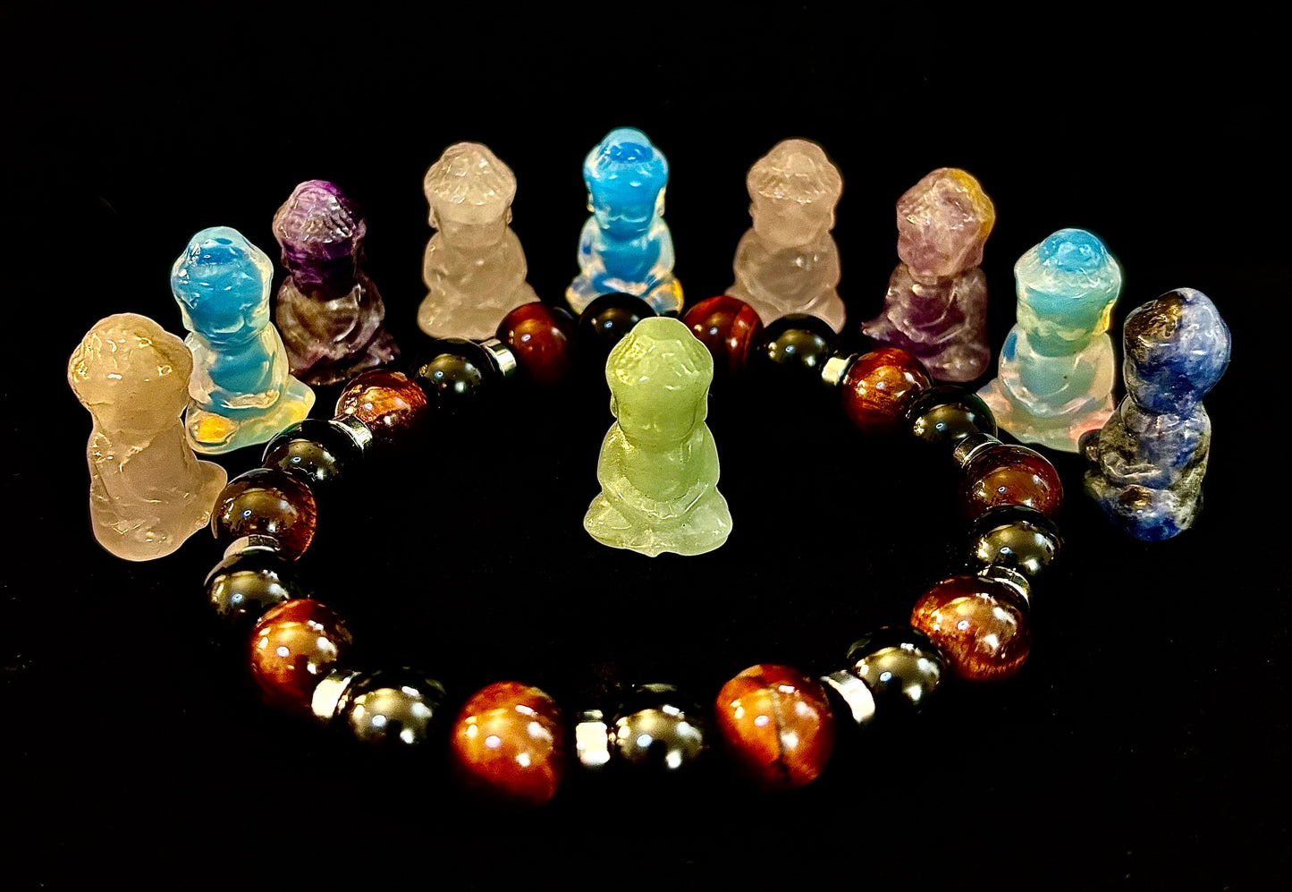 Pulsera energética Ojo de Tigre y Ónix Negro — Hecha a mano en Puerto Vallarta, México — Pulsera de piedras de protección y confianza para muñecas grandes