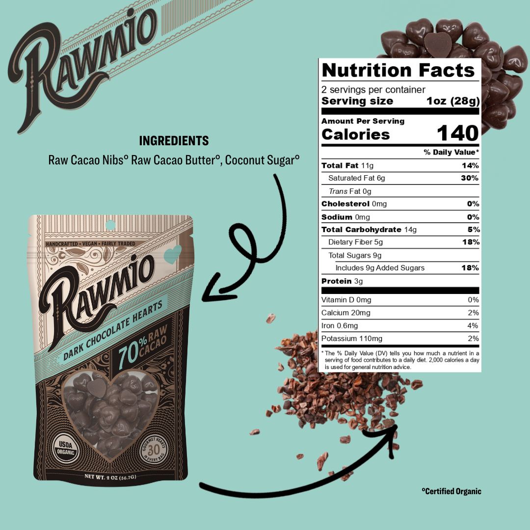 Rawmio Dark Chocolate Hearts - 70%