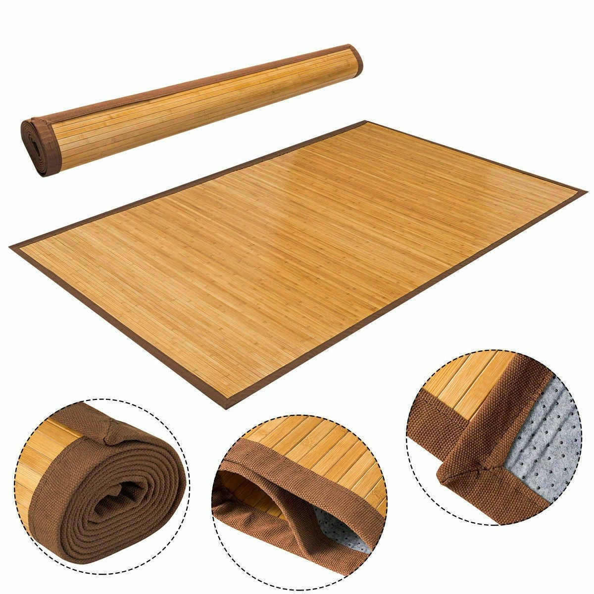 Alfombra de área de 5' x 8' para interior/exterior, 100% bambú