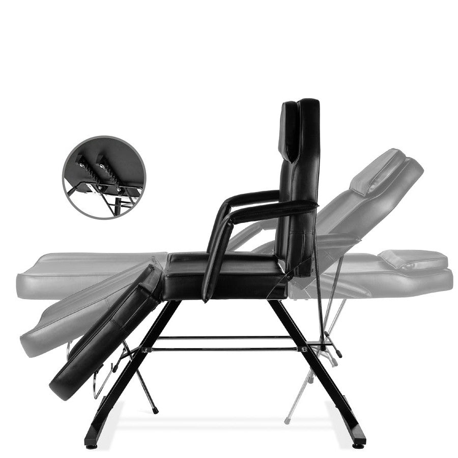 Sillón de salón de masaje ajustable negro con taburete hidráulico