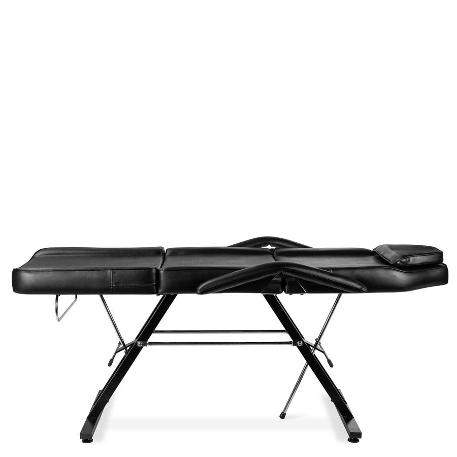Sillón de salón de masaje ajustable negro con taburete hidráulico