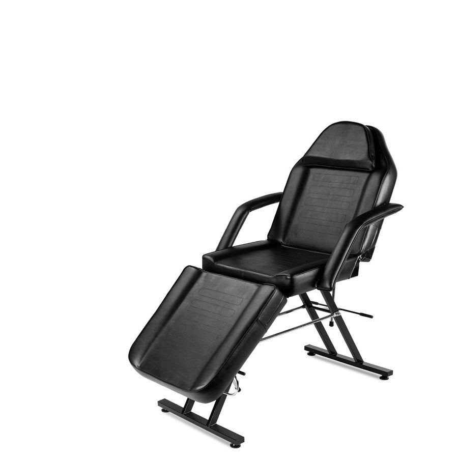 Sillón de salón de masaje ajustable negro con taburete hidráulico