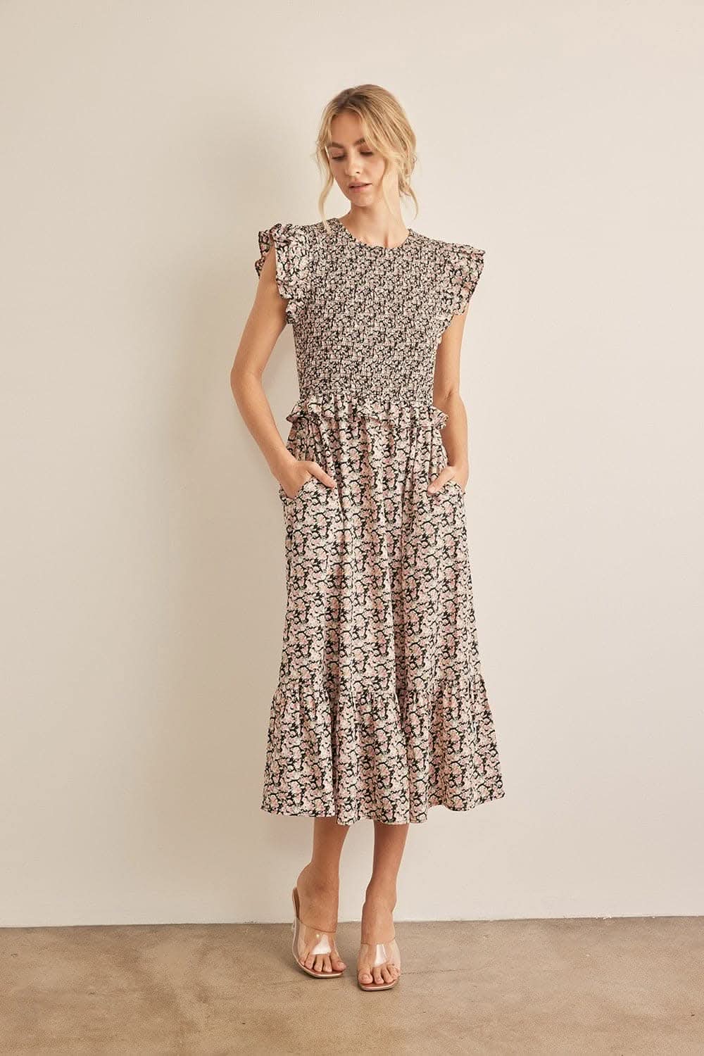 Dresses Trendsi Floral Midi Dress Women's Spring Smocked Ruffle Casual Dress Elegant