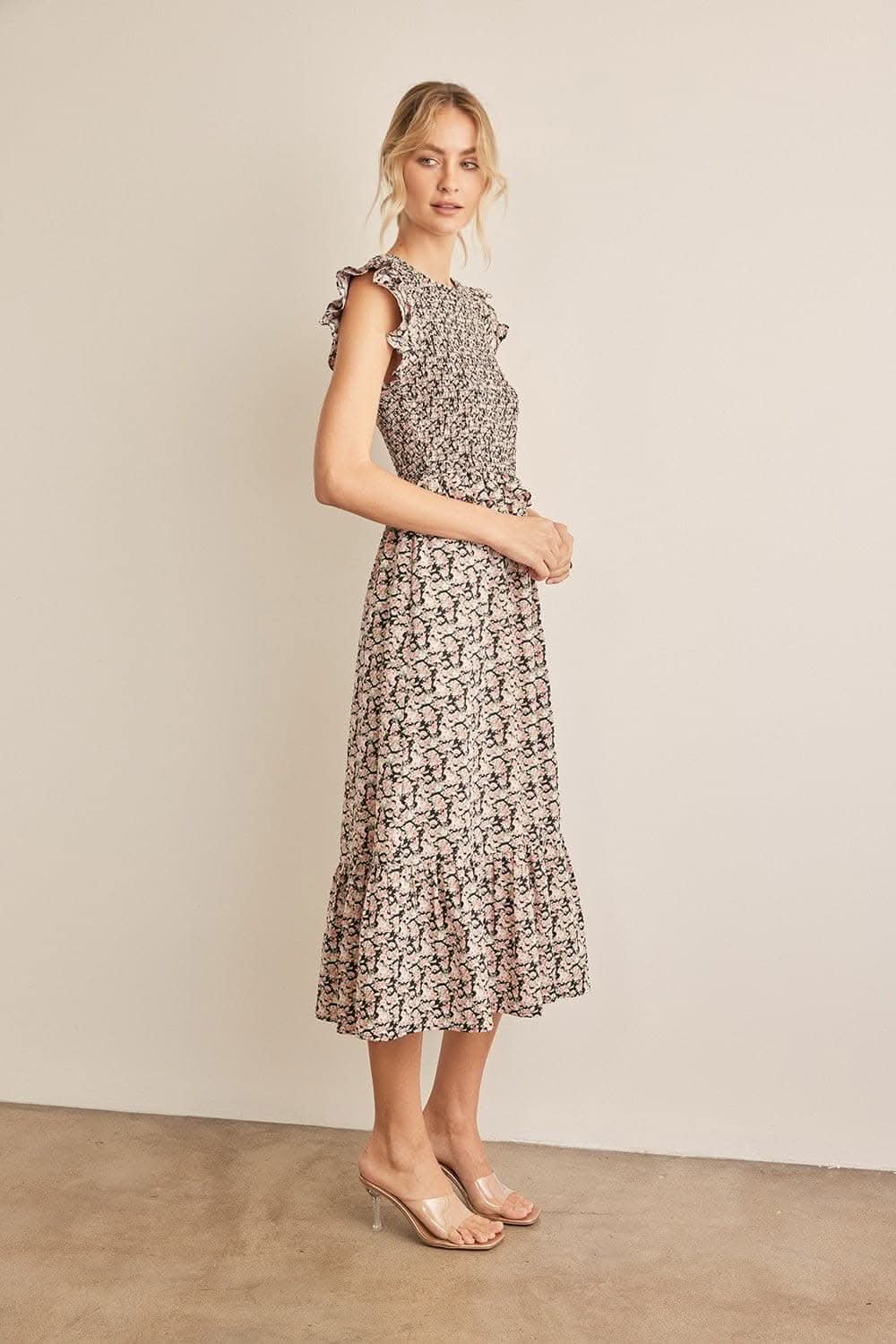Dresses Trendsi Floral Midi Dress Women's Spring Smocked Ruffle Casual Dress Elegant