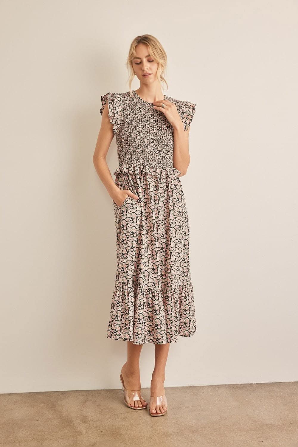 Dresses Trendsi Floral Midi Dress Women's Spring Smocked Ruffle Casual Dress Elegant
