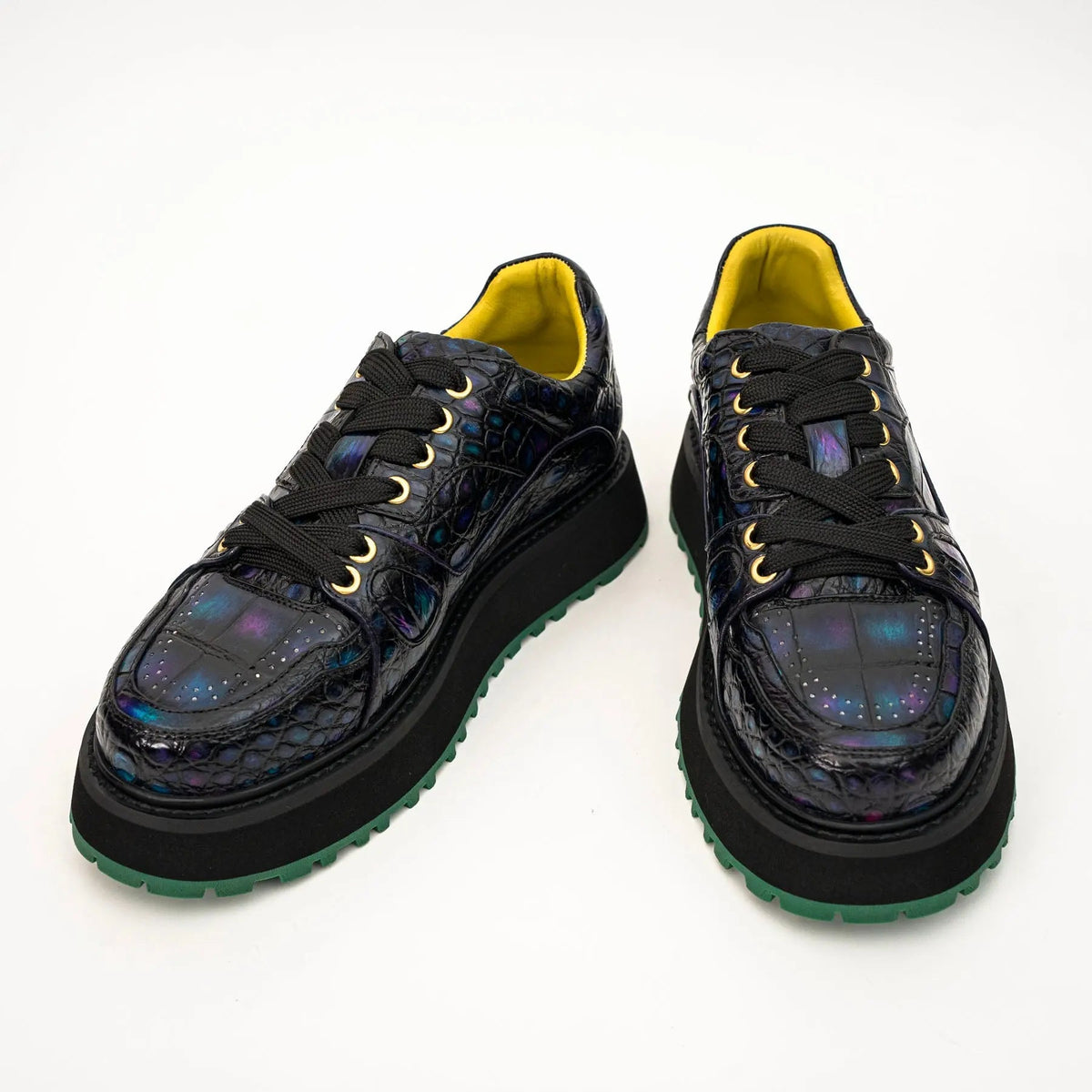 Iridescent Blue-Black Platform Apron-Toe Low-top Sneaker