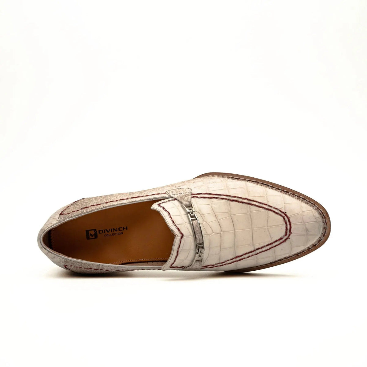 White Apron-Toe Crocodile Leather Loafers