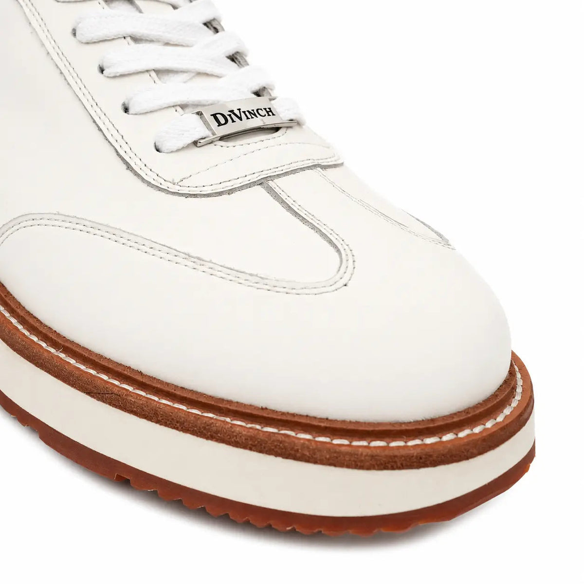 White Apron-Toe Calf Leather Casual Shoes