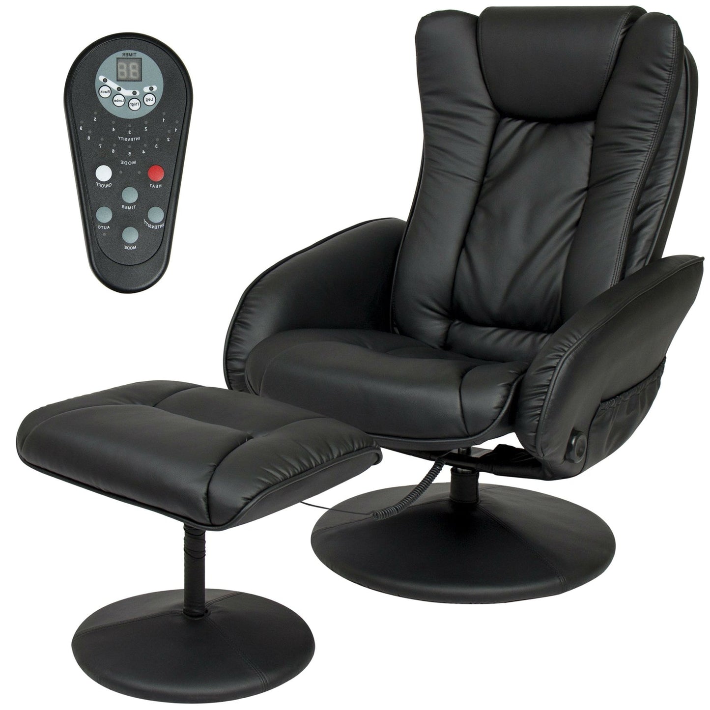 Sillón Reclinable de Masaje Eléctrico de Piel Sintética Negra Resistente con Otomana