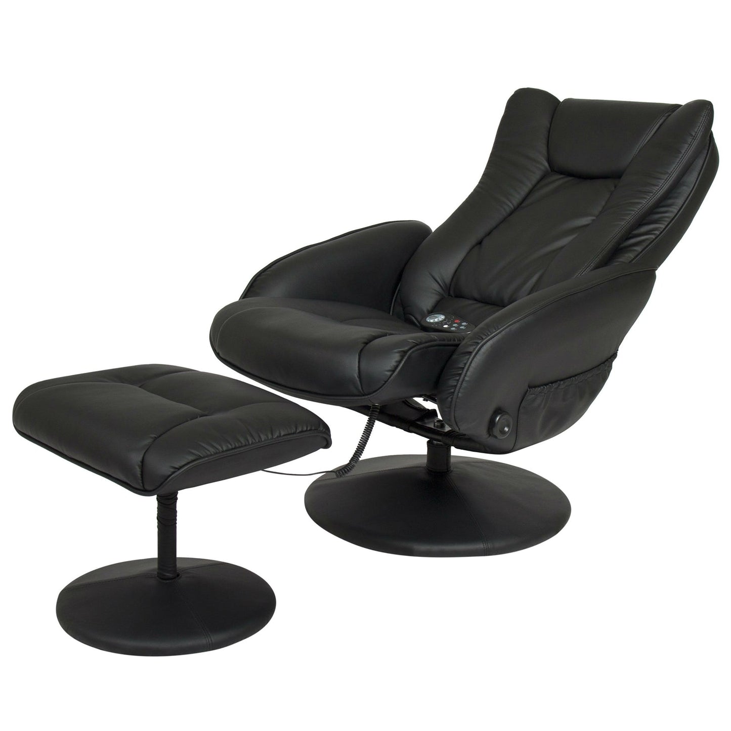 Sillón Reclinable de Masaje Eléctrico de Piel Sintética Negra Resistente con Otomana