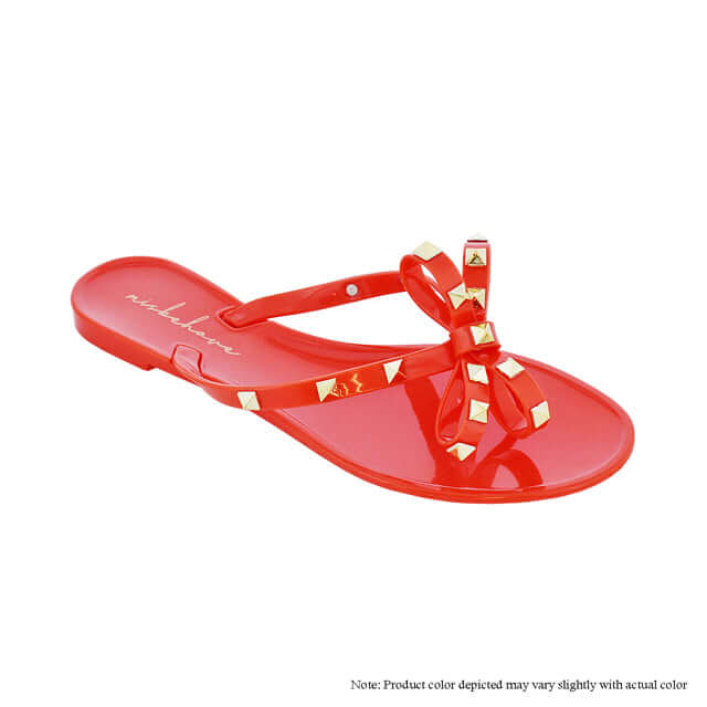Sandalias Tanga con Moño y Tachuelas Doradas -Naranjas {Pedir 1/2 Talla Más Grande}