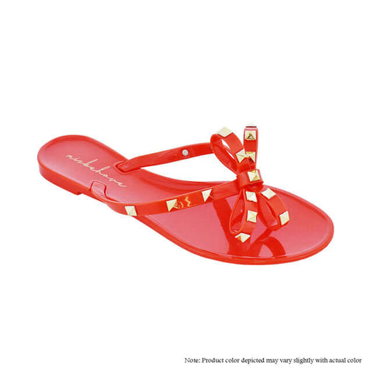 Sandalias Tanga con Moño y Tachuelas Doradas -Naranjas {Pedir 1/2 Talla Más Grande}