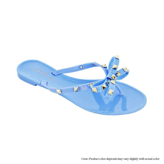 Sandalias tanga con lazo tachonado dorado - Azul pizarra {Pedir 1/2 talla más grande}