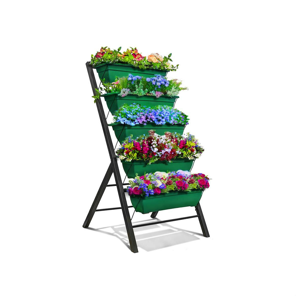 Jardinera elevada vertical verde de 5 niveles y 1,22 m para interior/exterior
