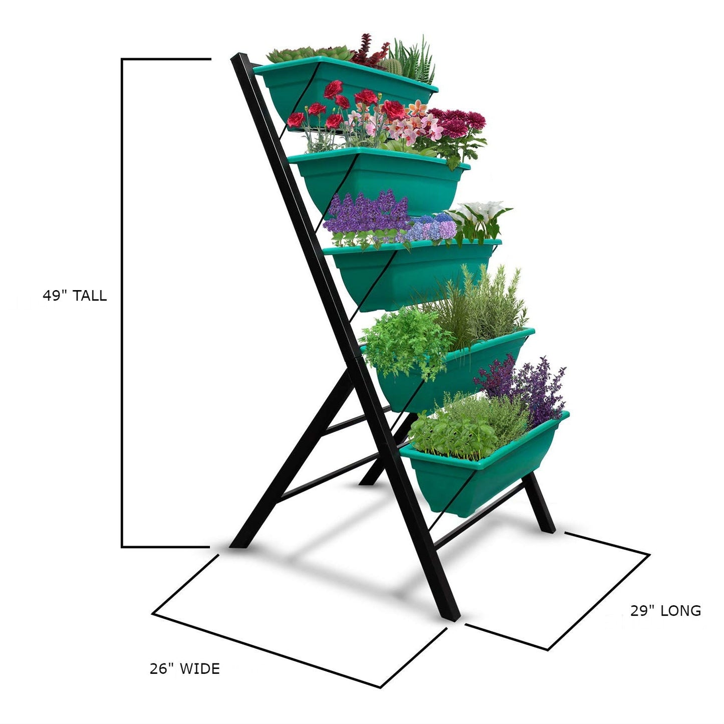Jardinera elevada vertical verde de 5 niveles y 1,22 m para interior/exterior