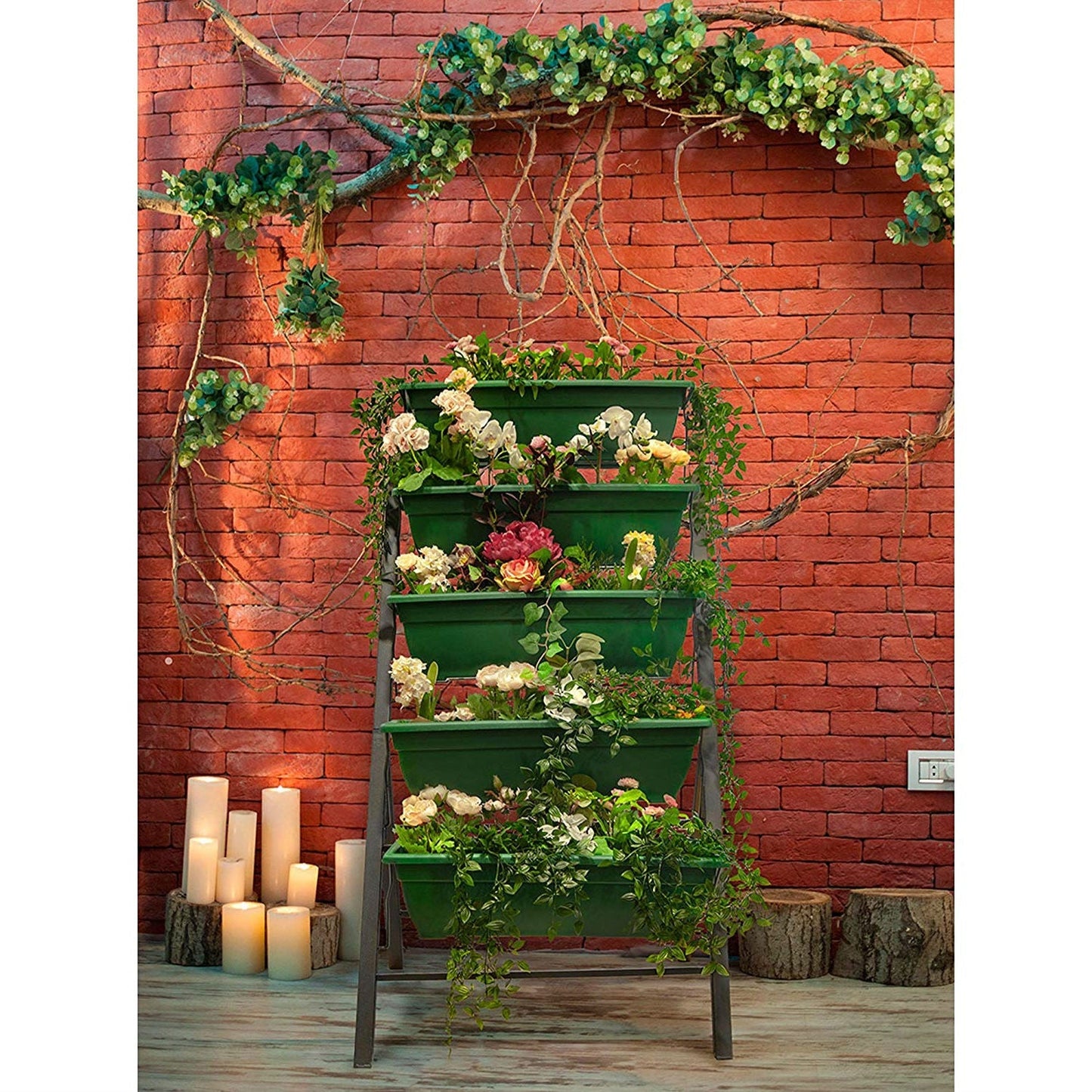 Jardinera elevada vertical verde de 5 niveles y 1,22 m para interior/exterior