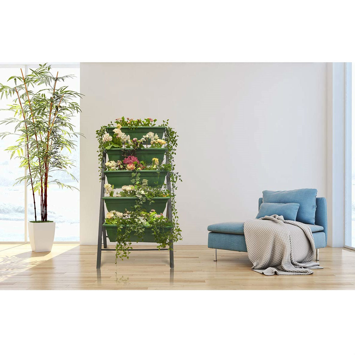 Jardinera elevada vertical verde de 5 niveles y 1,22 m para interior/exterior