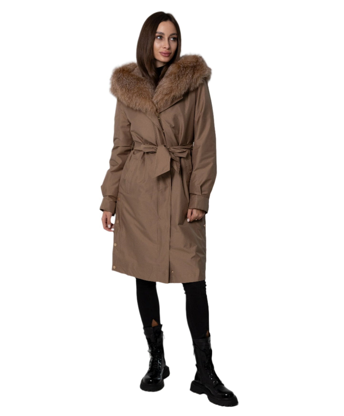Parka aislante de piel de conejo con ribete de piel de zorro auténtica