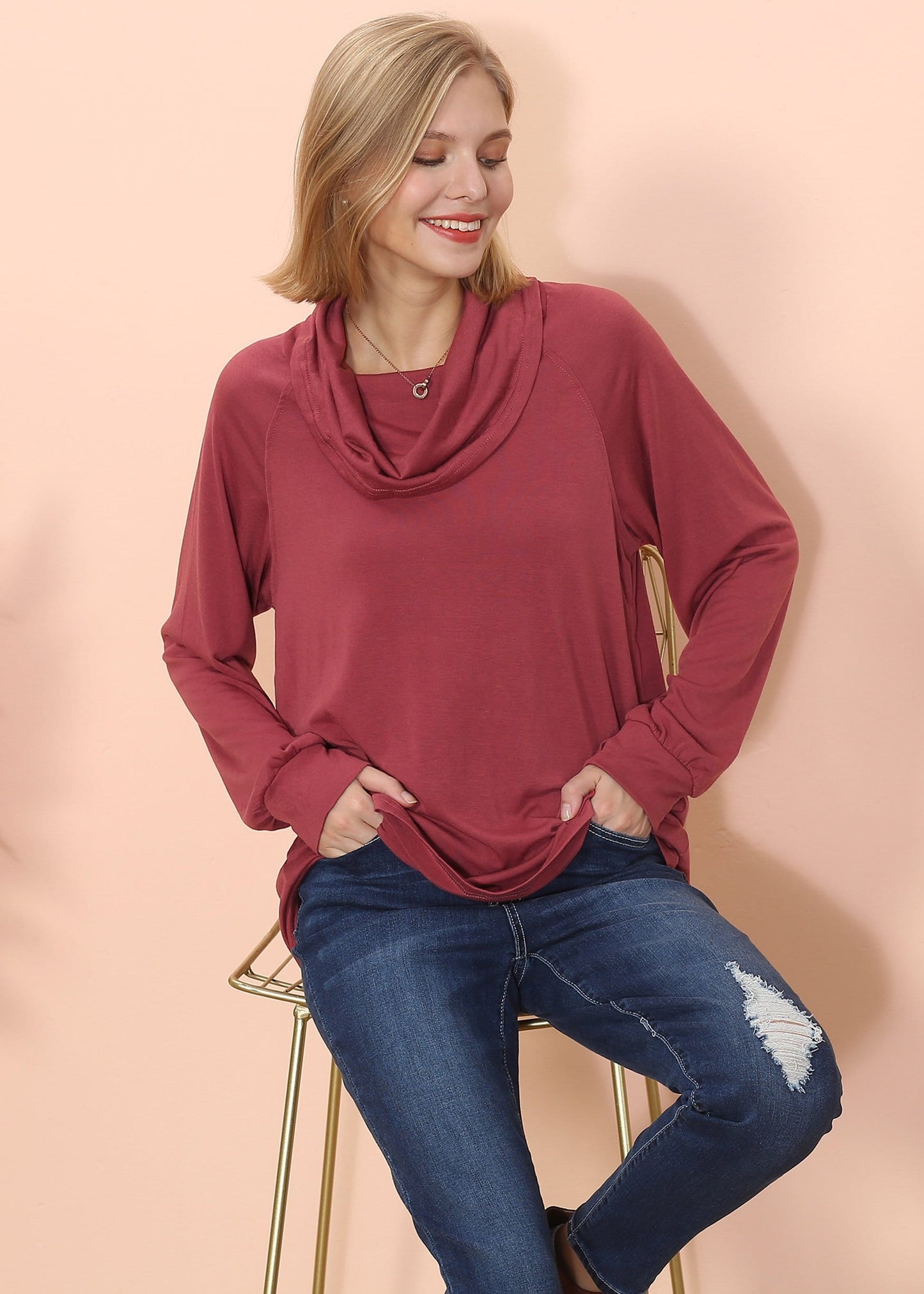 Jersey de manga larga con cuello desbocado