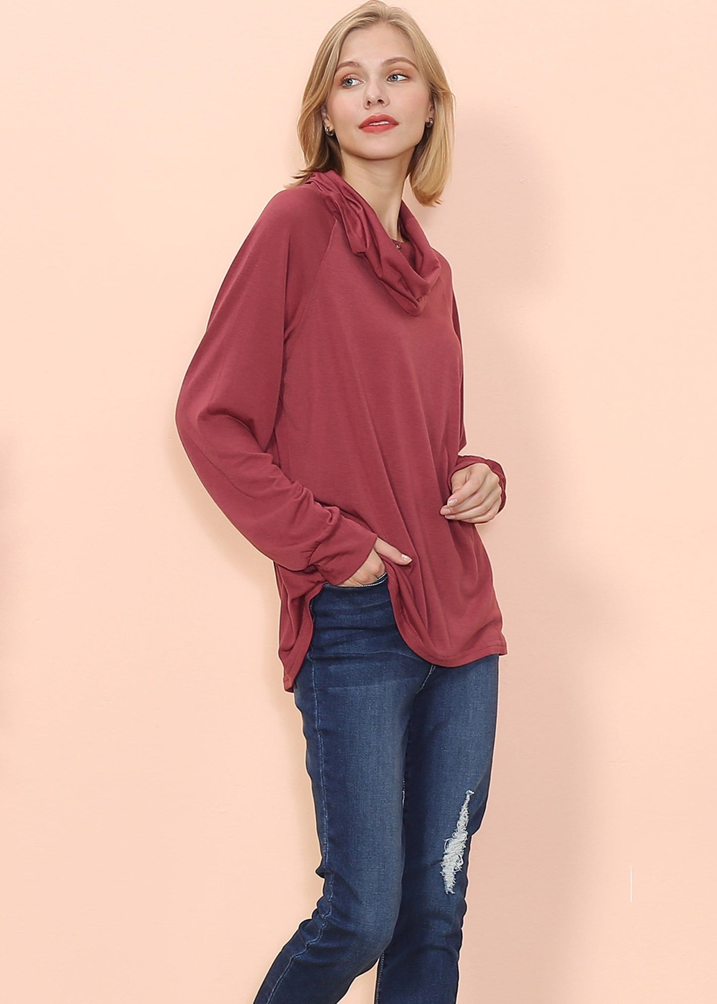 Jersey de manga larga con cuello desbocado