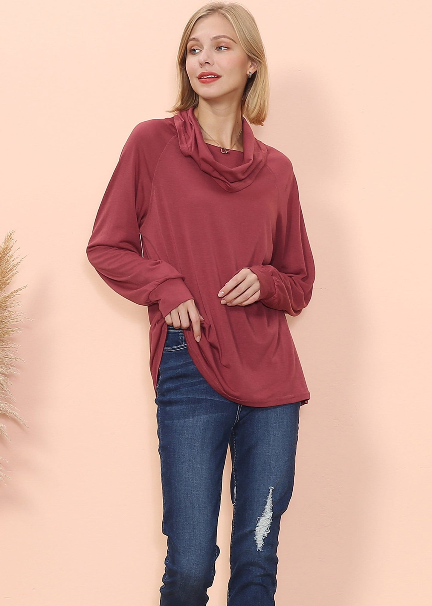 Jersey de manga larga con cuello desbocado