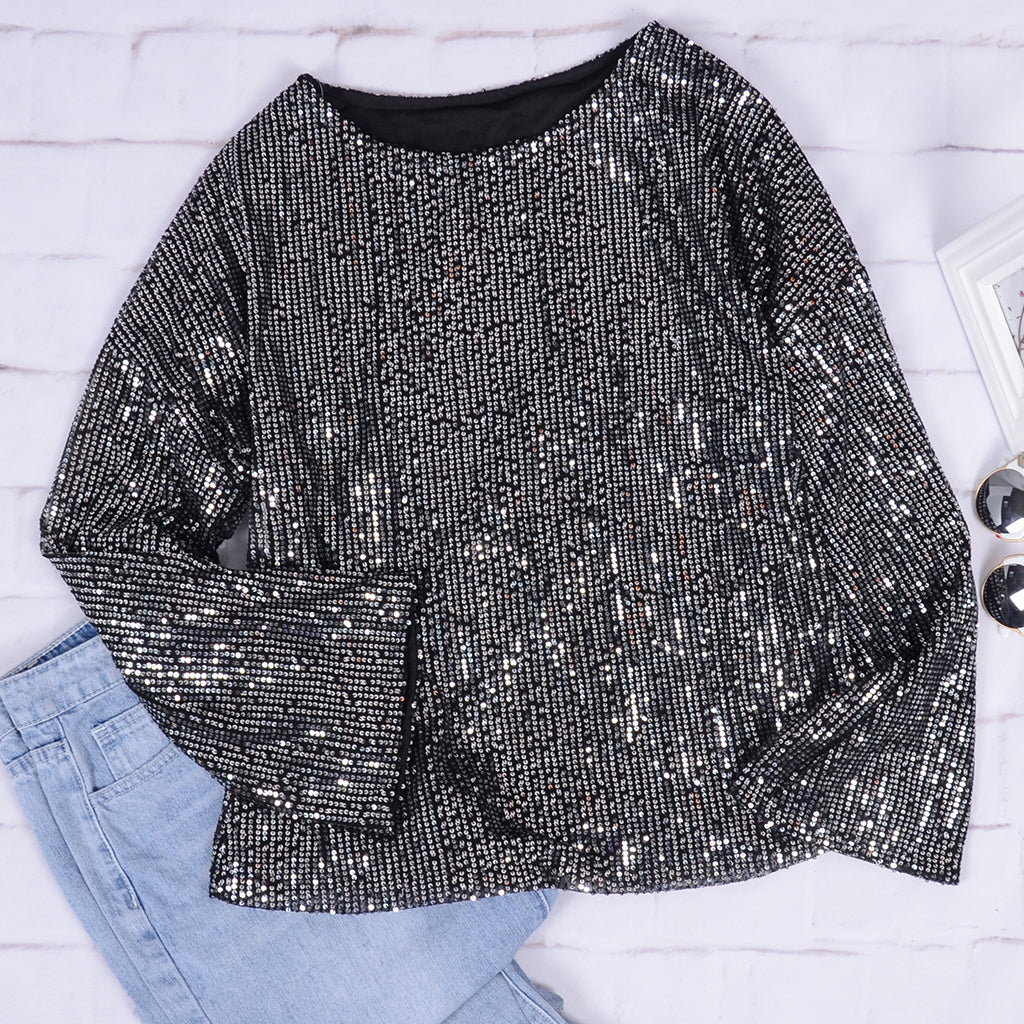 Sudadera túnica con lentejuelas brillantes para noche de citas
