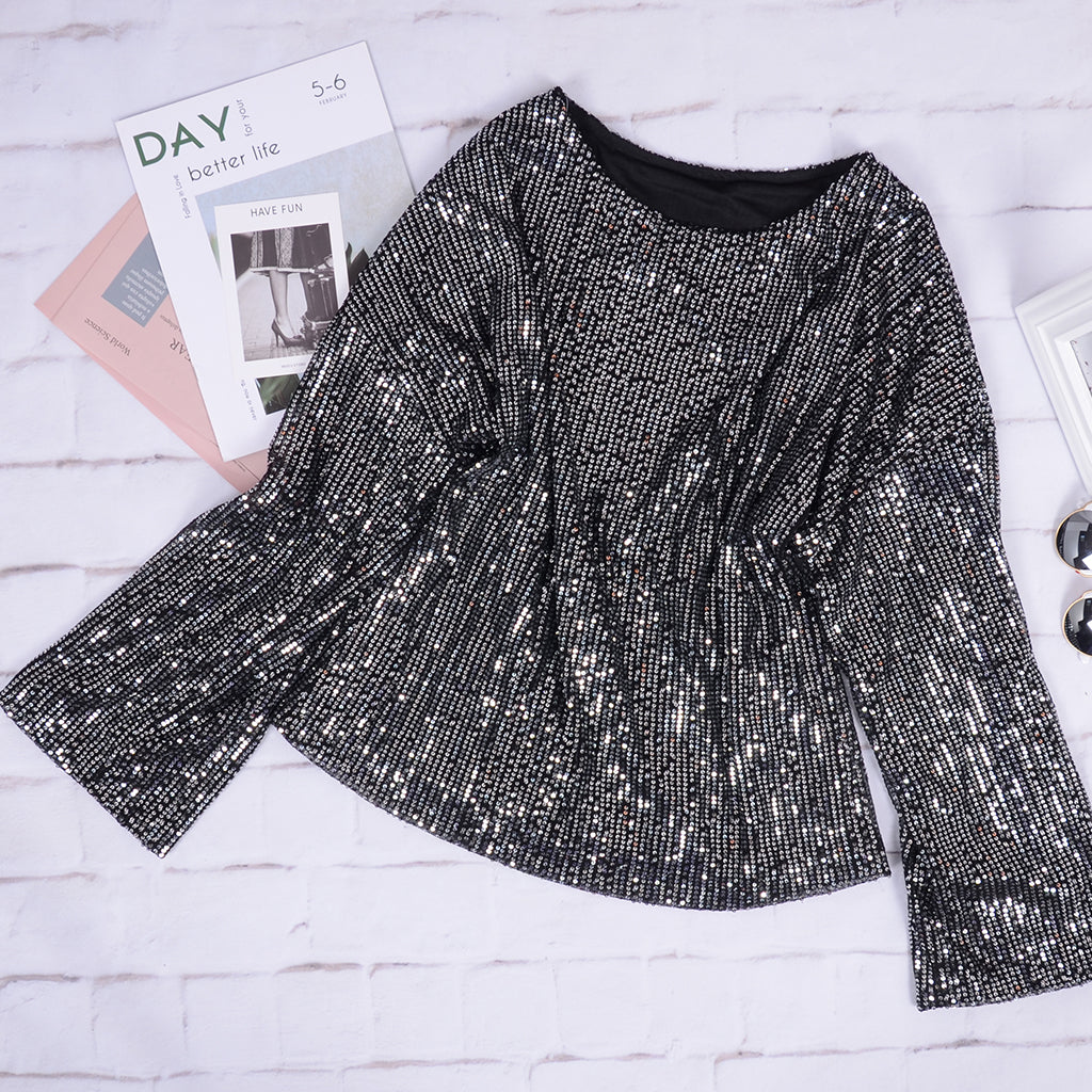 Sudadera túnica con lentejuelas brillantes para noche de citas