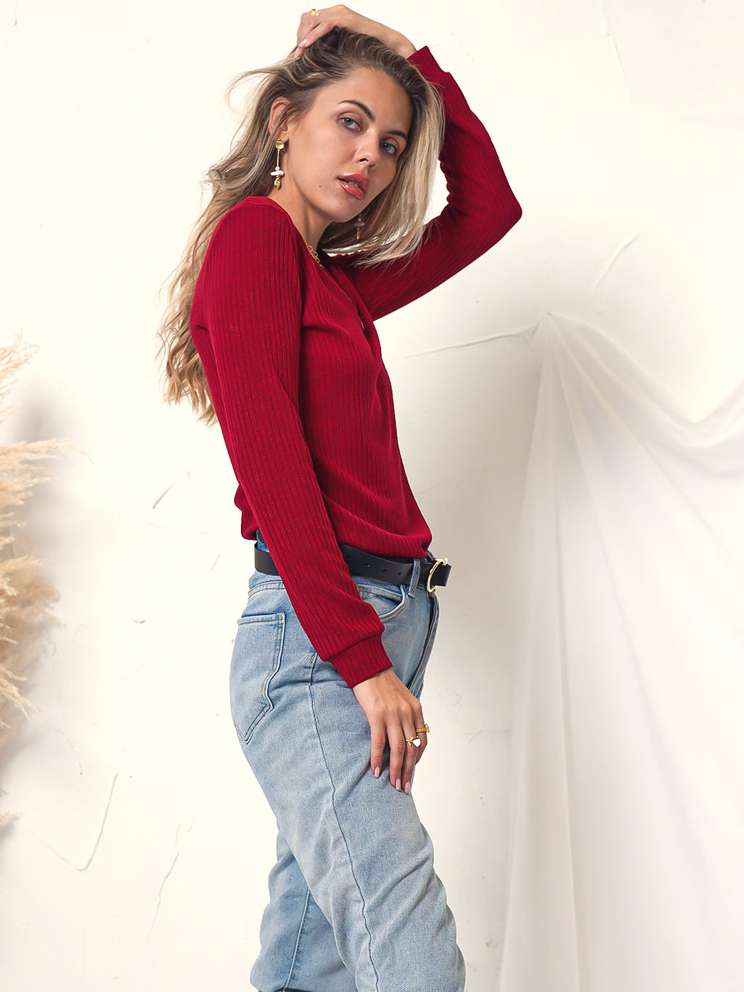 Sudadera Ligera con Botones y Cuello en V