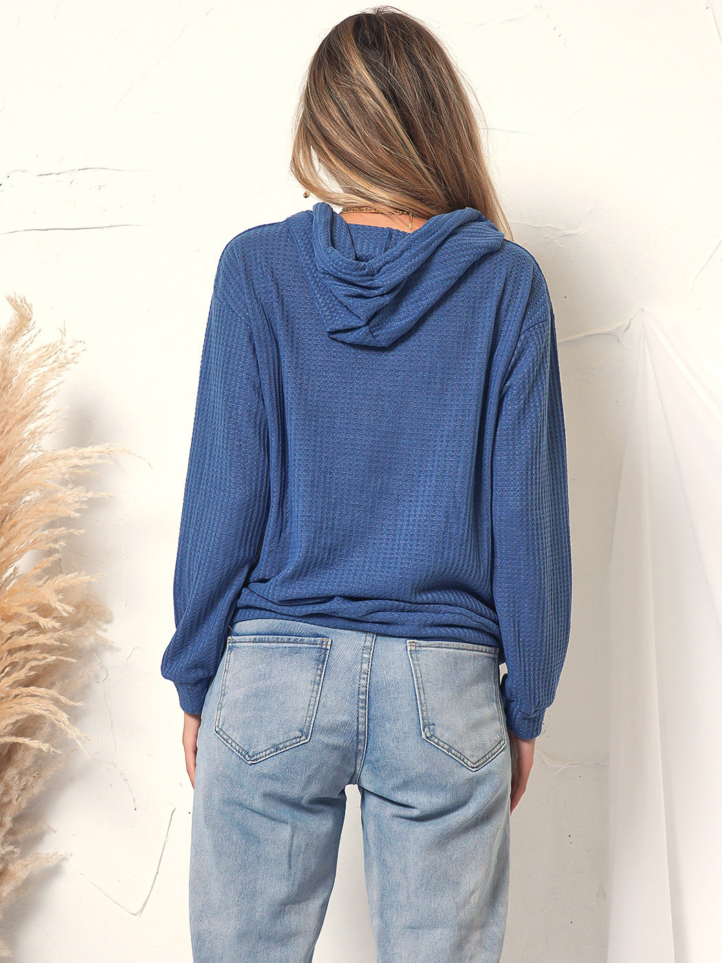 Sudadera Amplia con Capucha de Punto Waffle para Descansar