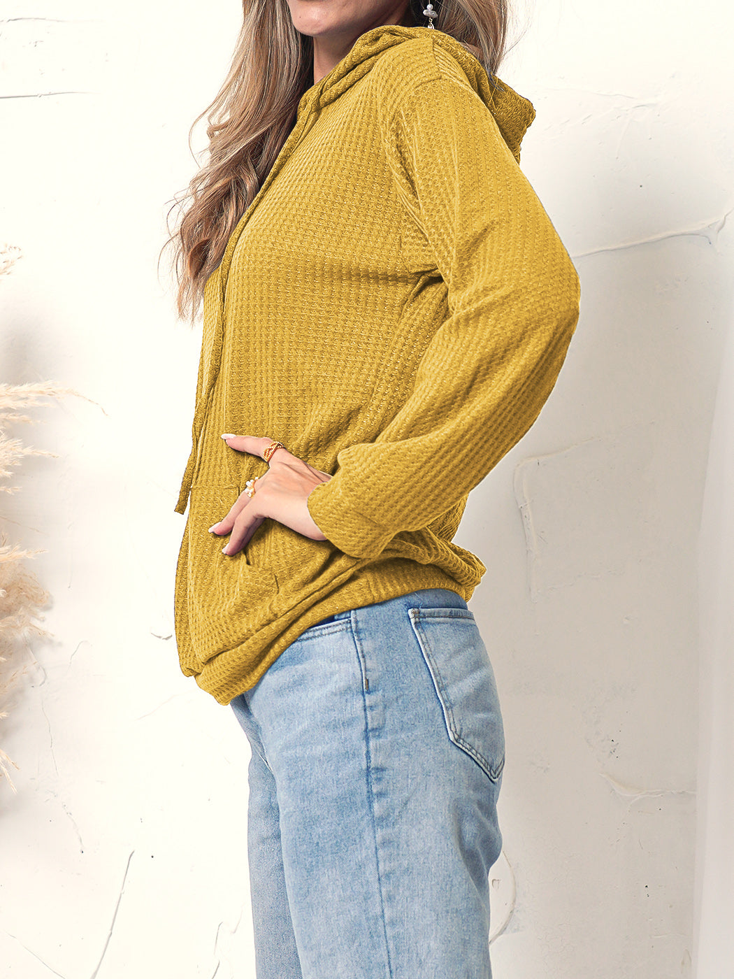 Sudadera Amplia con Capucha de Punto Waffle para Descansar