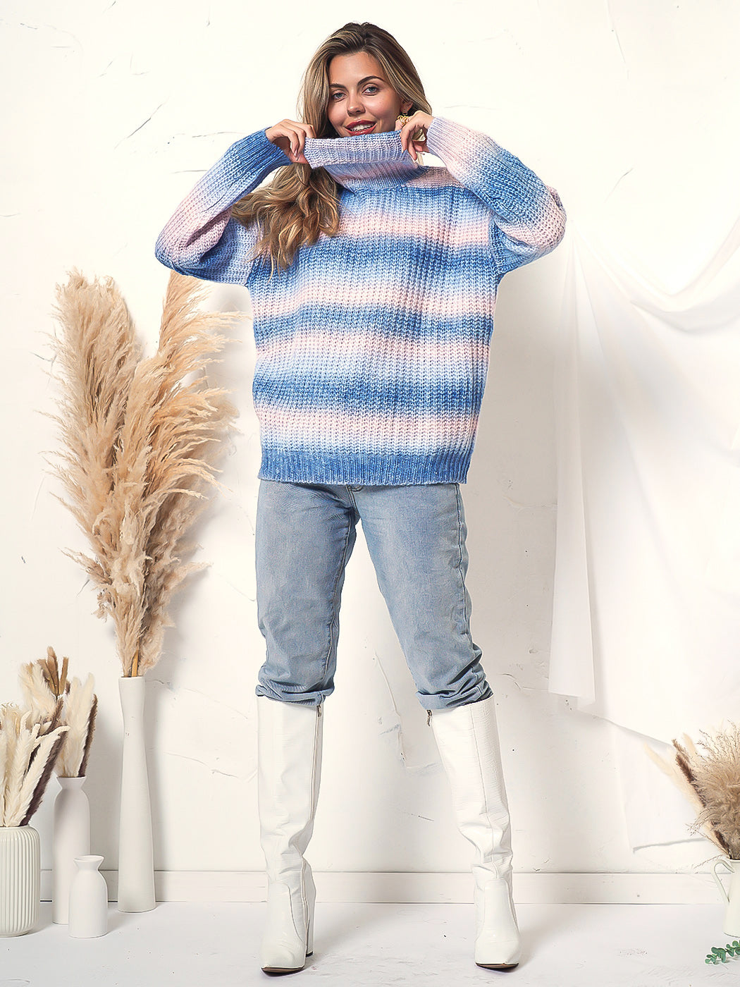 Suéter de punto con cuello vuelto y diseño tie-dye