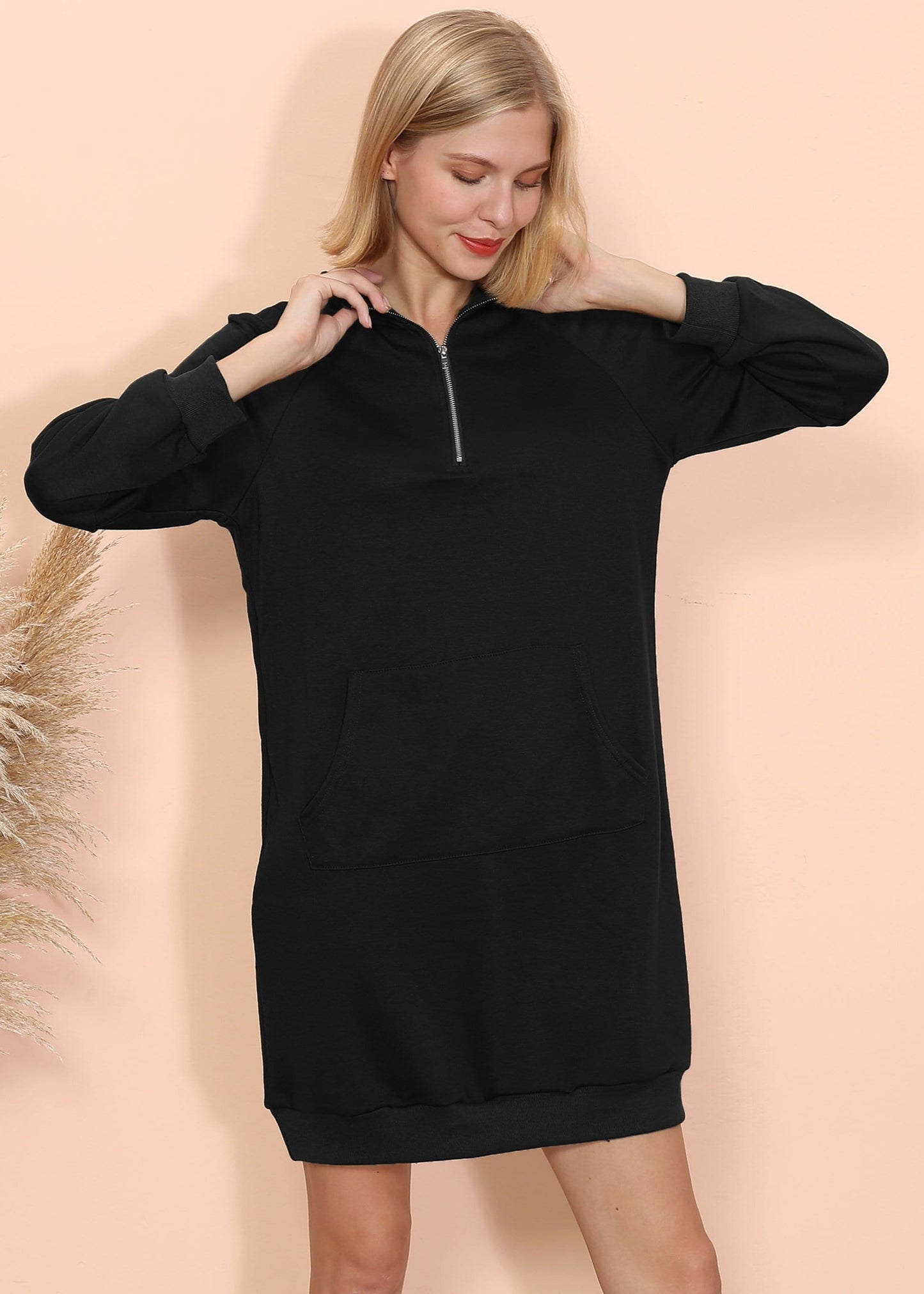 Vestido de suéter con bolsillo canguro liso