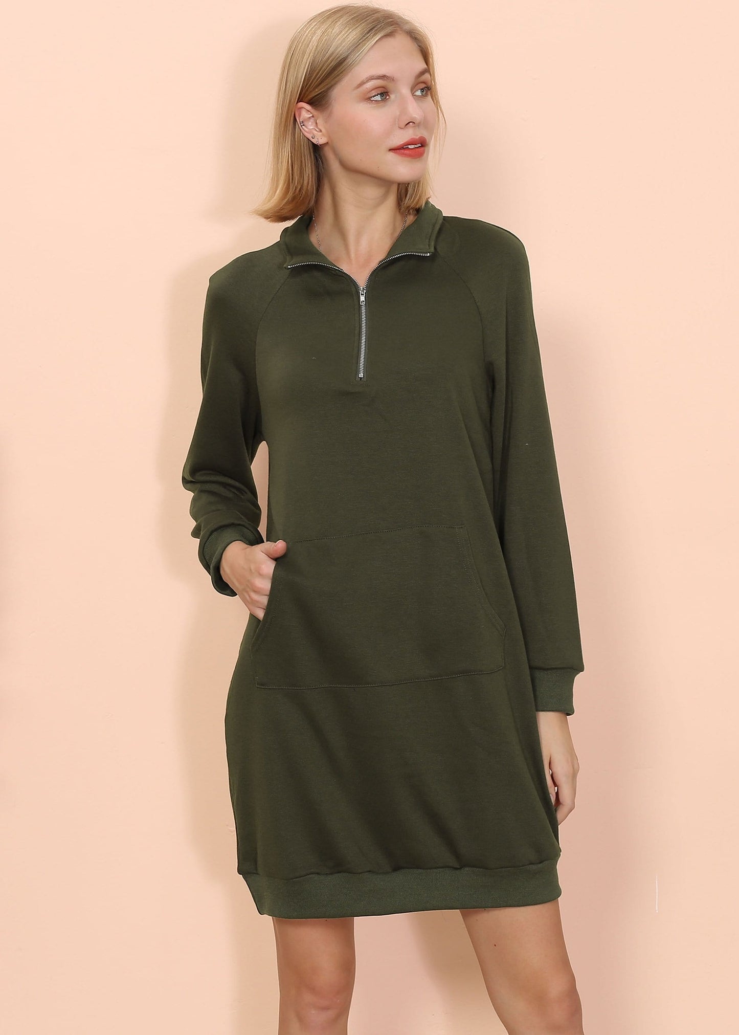 Vestido de suéter con bolsillo canguro liso