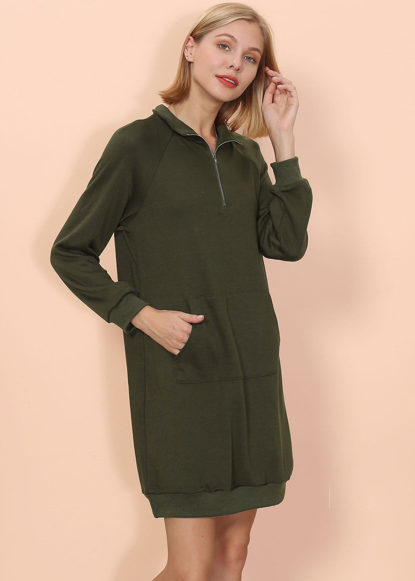 Vestido de suéter con bolsillo canguro liso