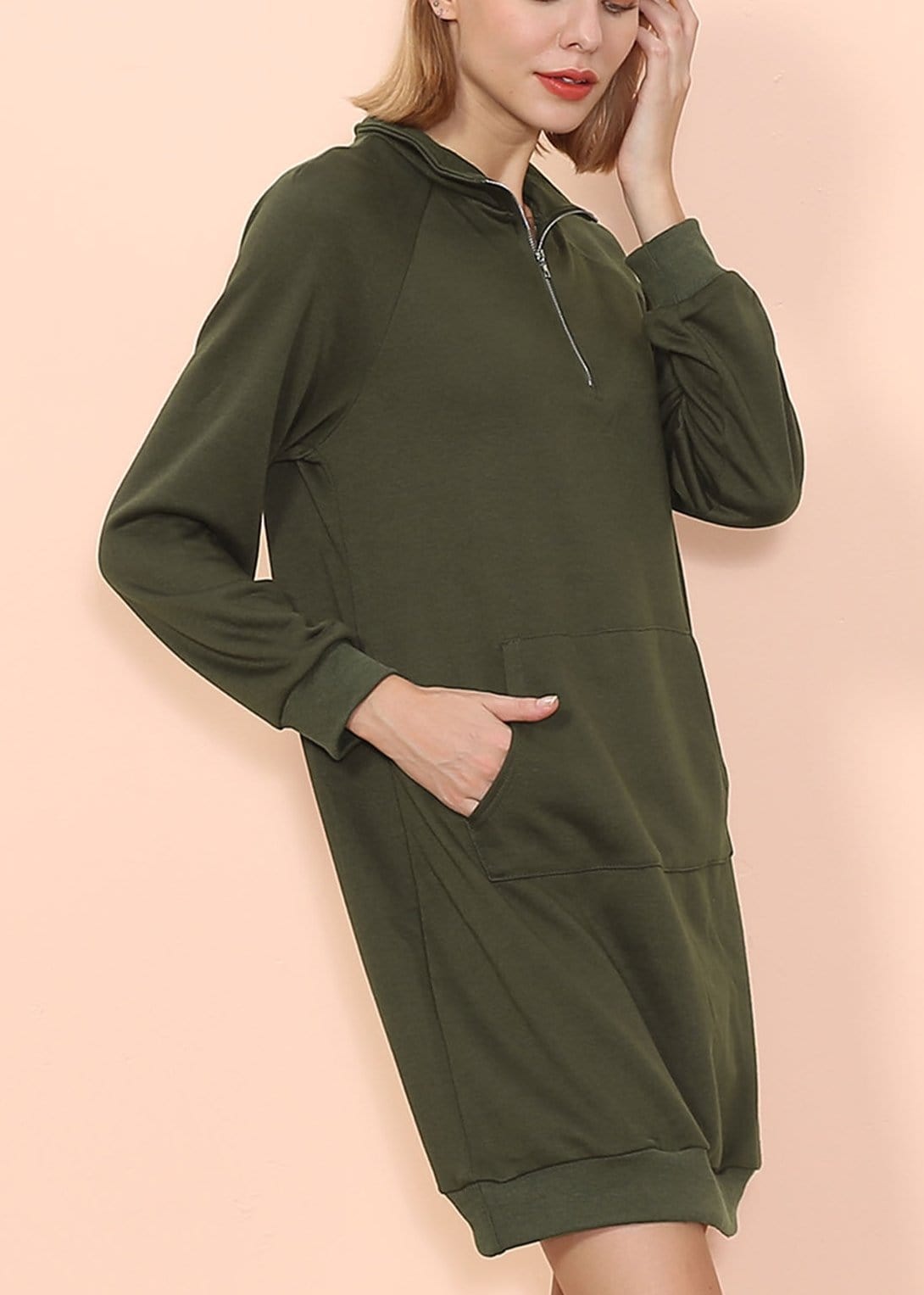 Vestido de suéter con bolsillo canguro liso