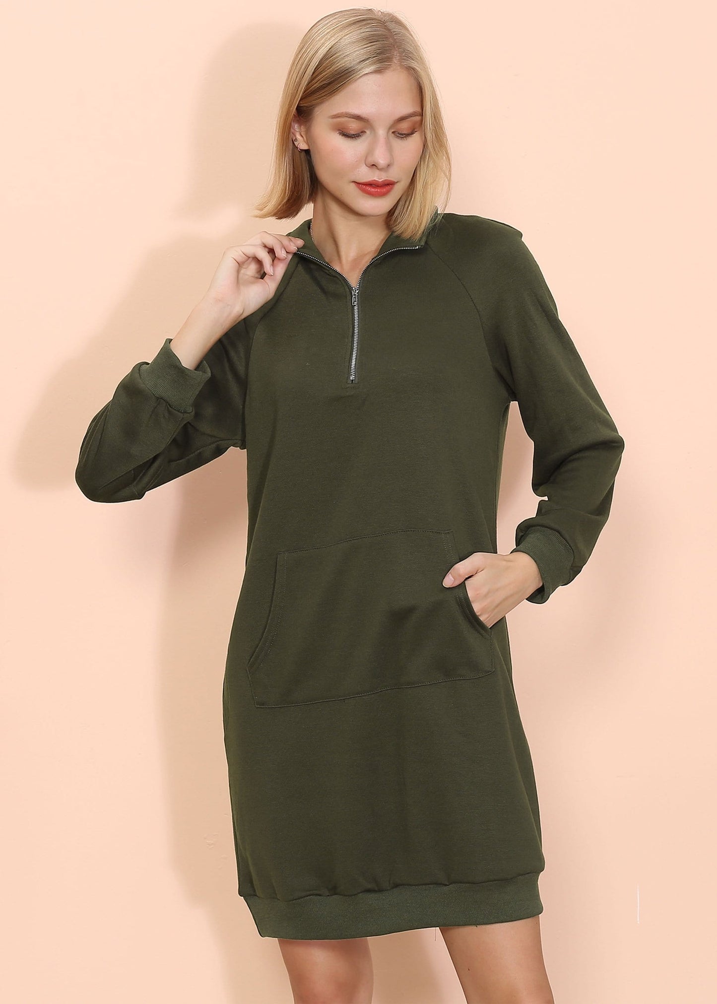 Vestido de suéter con bolsillo canguro liso
