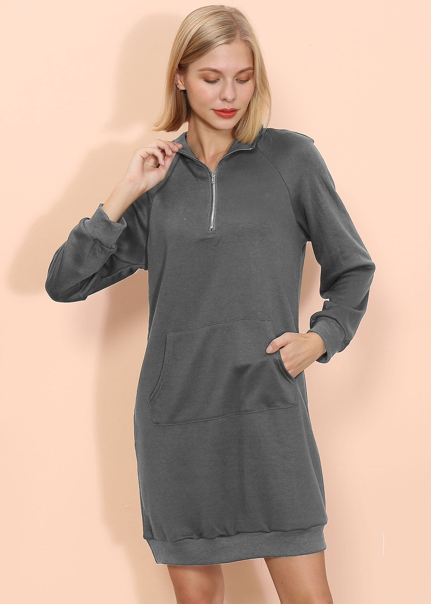 Vestido de suéter con bolsillo canguro liso