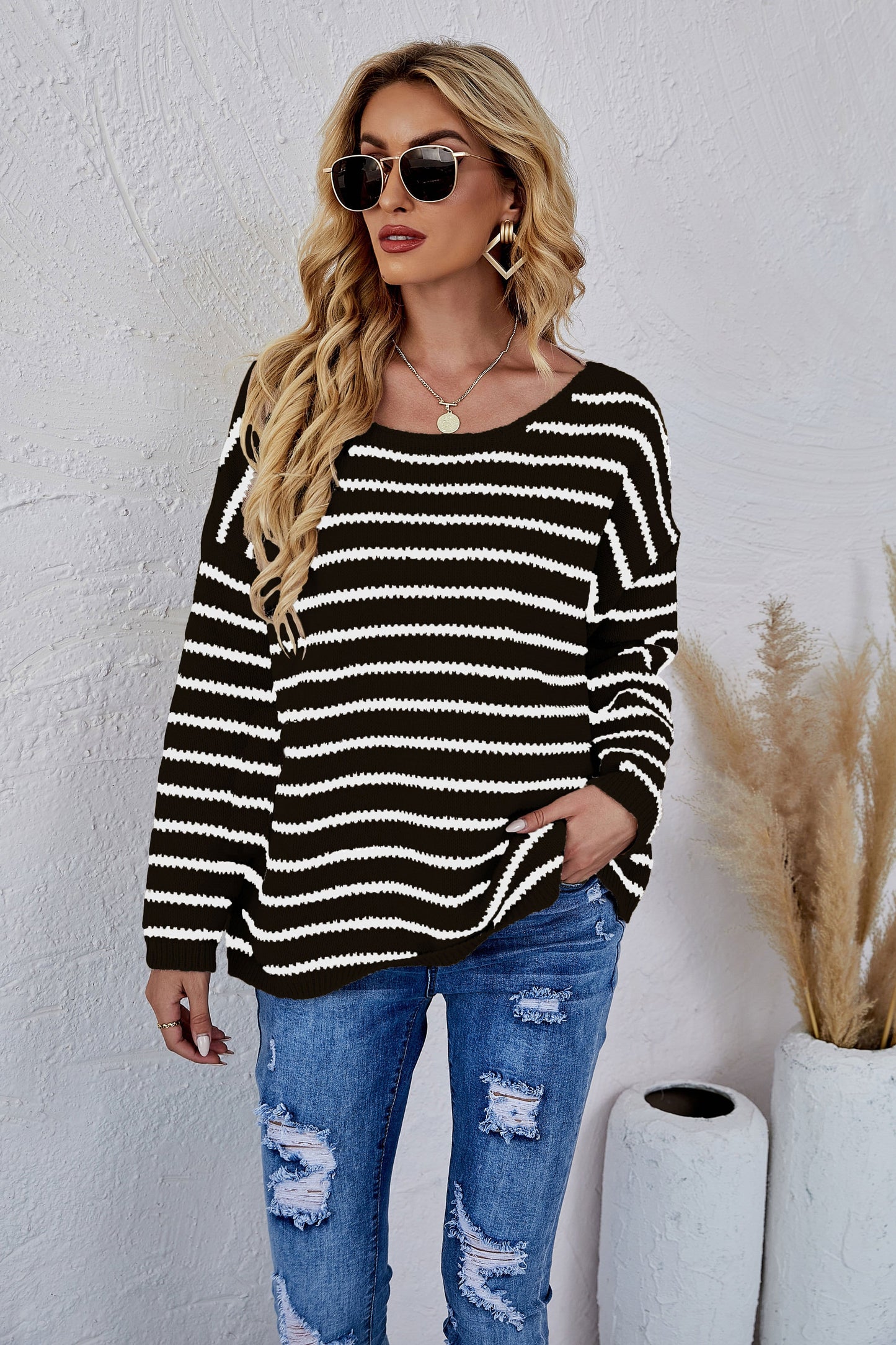 Jersey de punto a rayas con cuello redondo