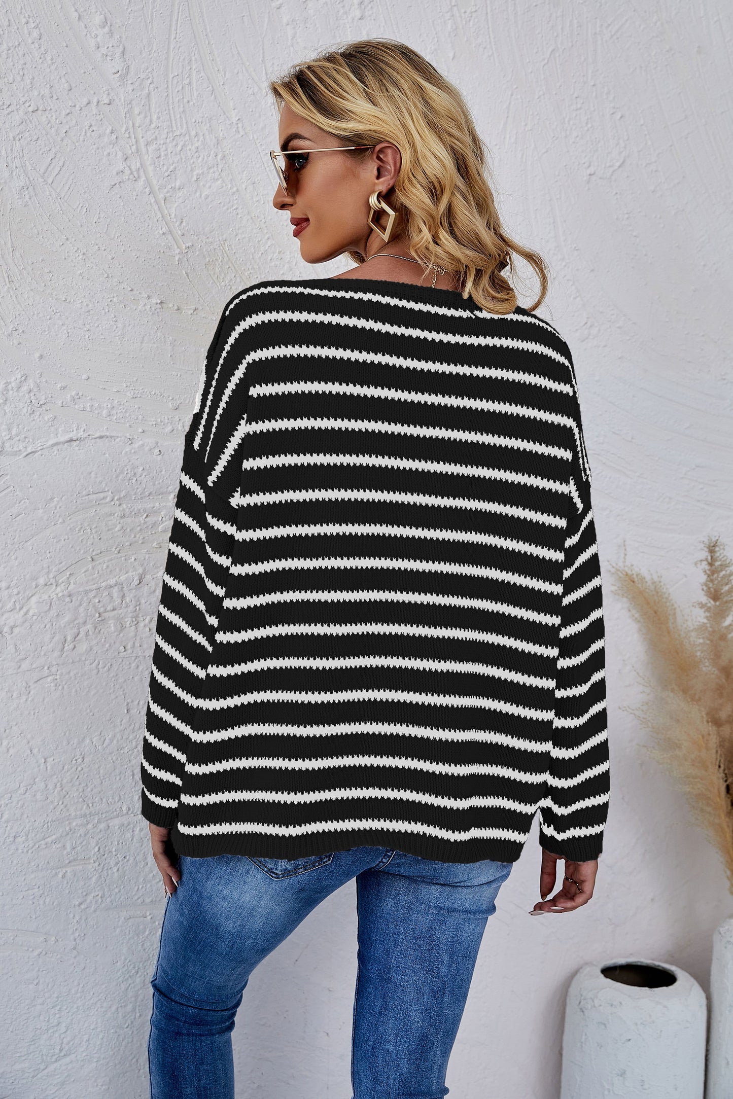 Jersey de punto a rayas con cuello redondo